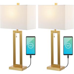 JONATHAN Y JYL1126B-SET2 Sabrina 28.5" Vintage Industrial Iron LED Table Lamp with Pull-Chain and USB Charging Port Mid-Century, Minimalist Bedside Desk Nightstand Lamp (Set of 2)