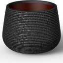 Kante 18.1" Dia Round Fluted Planter with Surface Indentations, Large Flower Pot with Drainage Hole for Indoor & Outdoor Plants, Black Finish with Warm Brown Interior