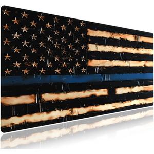 Extra Large Gaming & Office Mouse Pad (31.5" x 11.8") – Rustic Wood American Flag Retro US Thin Blue Line Design, Anti-Slip XXL Desk Mat with Durable Stitched Edges & Smooth Cloth Surface