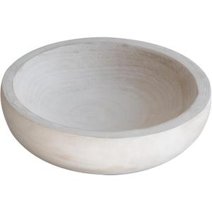 COLLECTIVE HOME - Paulownia Wood Hand Carved Tray, Fruit Snack Holder, Decorative Bowl, Rustic Home Decor Accessories for Coffee Table, Living Room, Wedding Centerpiece, 10", Washed White 