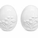 2 White Ceramic Eggs With Embossed Flowers