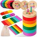 CHHQLZS 
Montessori Toys, 4-in-1 Wooden Color Sorting Sensory Toys for Toddlers Fun Play Preschool Learning Activities Fine Motor Skills Educational Toys for Age 3 4 5 Boys Girls Gifts