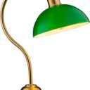 O'Bright Bankers - Cordless LED Table Lamp, Battery-Operated, Rechargeable, 3-Level Dimming, Universal USB-C Charging, 180 Swivel Head, Classic Green Glass Shade, Antique Brass (Antique Brass-Green Glass)