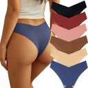 Women Seamless Underwear Soft No Show Stretch Bikini Invisibles Hipster V Cut Panties 6 pack (P3,L)