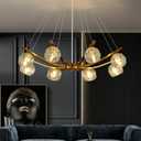 VILUXY Gold Crystal Sputnik Chandeliers 8-Light Modern Crystal Pendant Light 29 Sputnik Light Fixture for Living Room Dining Room Bedroom