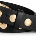 WERFORU Women Fashion Leather Belt Studded Leather Belt Ladies Belts for Jeans Dress Punk Belt (25"-30" Waist Adjustable, A-black-gold)