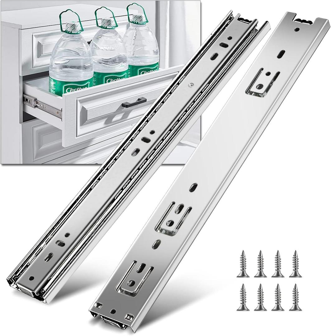 YENUO Full Extension Drawer Slides Side Mount 10 12 14 16 18 20 22 24 Inch Ball Bearing Dresser Cabinet Kitchen Rails Track Guide Glides Runners Heavy Duty 100 Lb (White-Basic - 1 Pr,20 Inch)
