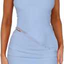 Two Piece Skirt Set for Women Summer Asymmetrical Mesh Strapless Tube Tops Mini Skirt Set Going Out Outfits (Medium, Solid Light Blue)