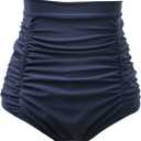 COCOPEAR Women's Ruched High Waisted Bikini Bottom Retro Vintage Swim Short Tankinis (Medium, Navy)