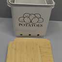 Potato Onion Storage Bin, Kitchen Storage Canister Set of 2, Kitchen Pantry Organizer Tin - Vegetable Fresh Keeper with Aerating Tin Storage Holes & Wooden Lid (White)