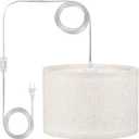 PATIKIL Plug in Pendant Light, 15Ft Rope Cord Hanging Lamp Fixture with ON/Off Switch, Linen Fabric Shade E26/E27 Bulb Socket for Bedroom Kitchen Living Room, Beige