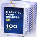 100ct Magnetic Card Holder, 35pt One Touch Card Holder, U-V Protectors Hard Plastic for Trading Cards, Magnet Case, Sports, Game, Football, Baseball
