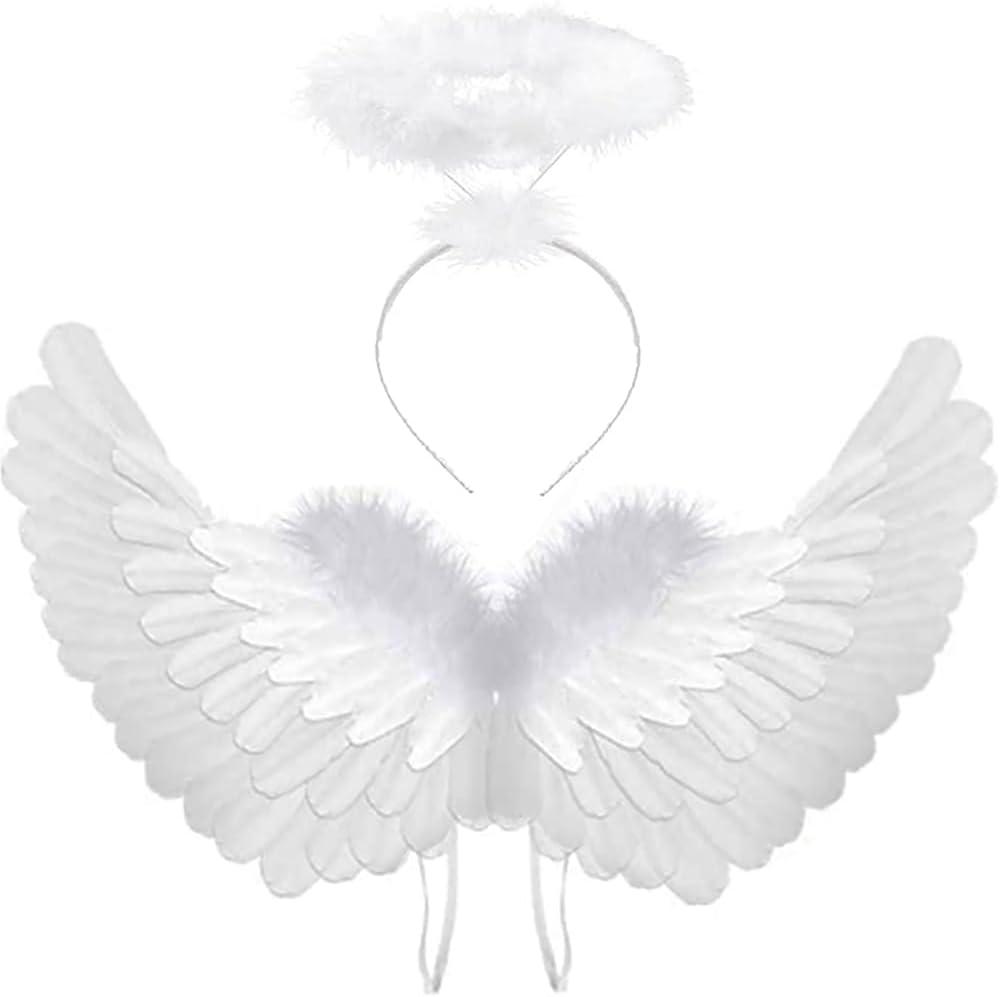 Angel Costume Wings and Halo White Angel Costume for Girls Kids Women Adult Halloween