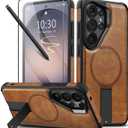 Strong Magnetic for Samsung Galaxy S26 Ultra Case Leather,[Compatible with MagSafe], Adjustable Kickstand, Shockproof Protective Cover for Samsung S26 Ultra (Brown)