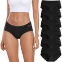 coskefy Womens Underwear Cotton Hipster Panties Low Rise Breathable Ladies Bikini Undies 6 Packs Black M