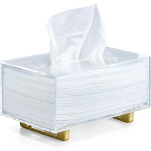 YoBa Thick Acrylic Tissue Box Holder Rectangular Clear Tissue Box Dispenser with Gold Plated Aluminum Legs for Bathroom, Kitchen, Bedroom, Office, Hotels and Restaurant (Rectangle)