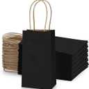 BagDream 50 Pack 3.5x2.4x6.7 Inches Small Kraft Paper Gift Bags with Handles Bulk Mini Party Favor Bags Candy Bags 100% Recyclable Black Paper Bag