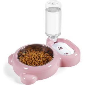 Dog Bowls, Cat Food and Water Bowl Set with Water Dispenser and Stainless Steel Bowl for Cats and Small Dogs - Pink