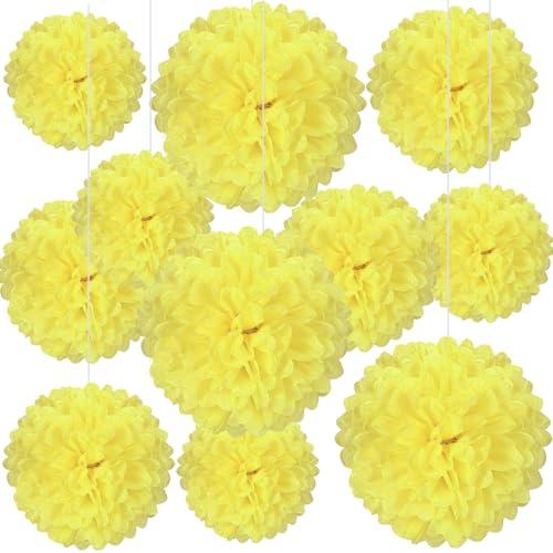 20 PCS Light Yellow Tissue Paper Pom Poms, Tissue Pom Poms Flowers, Sizes of 6", 10", 12", 14" Hanging Paper Flower Ball for Wedding, Birthday, Halloween, Christmas, Baby Shower Party Decor