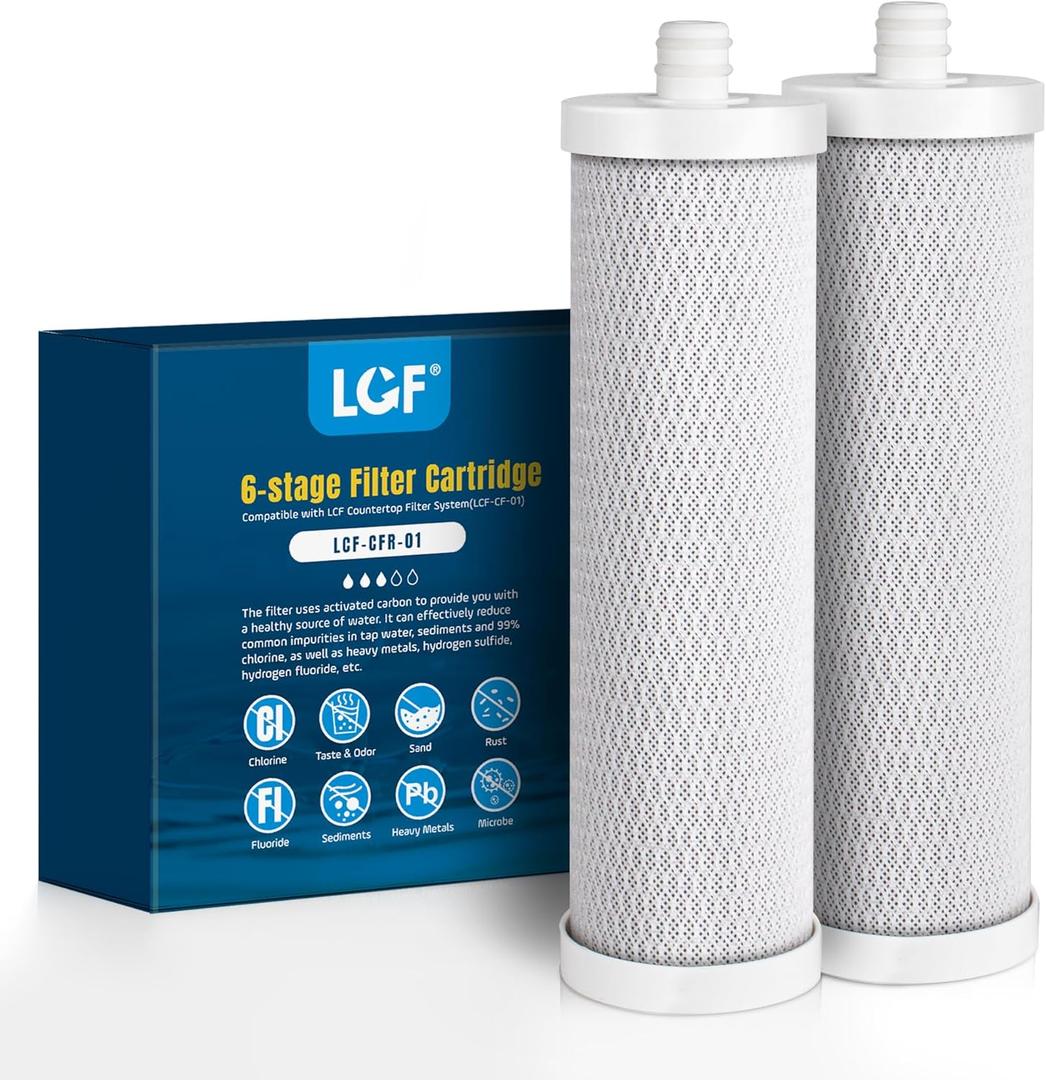 LCF Replacement Filter, Compatible with LCF-CF-01, Waterdrop Filter Replacement for WD-CTF-01 & WD-CTF-02 Systems, Replaces WD-CFF-01, 6-Stage,   Enhanced, 16,000 Gallons, 2-Pack