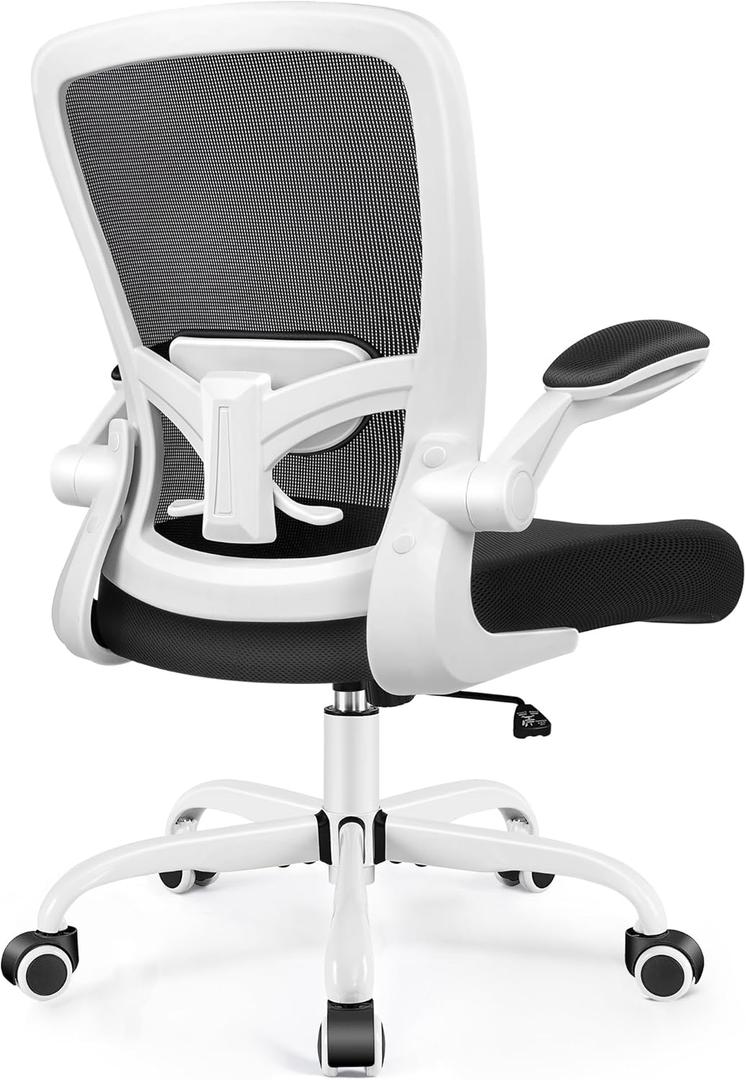 FelixKing Office Chair, Ergonomic Desk Chair Breathable Mesh Chairs Adjustable High Back Lumbar Support Flip-up Armrests, Executive Rolling Swivel Comfy Computer Chairs Home Office White