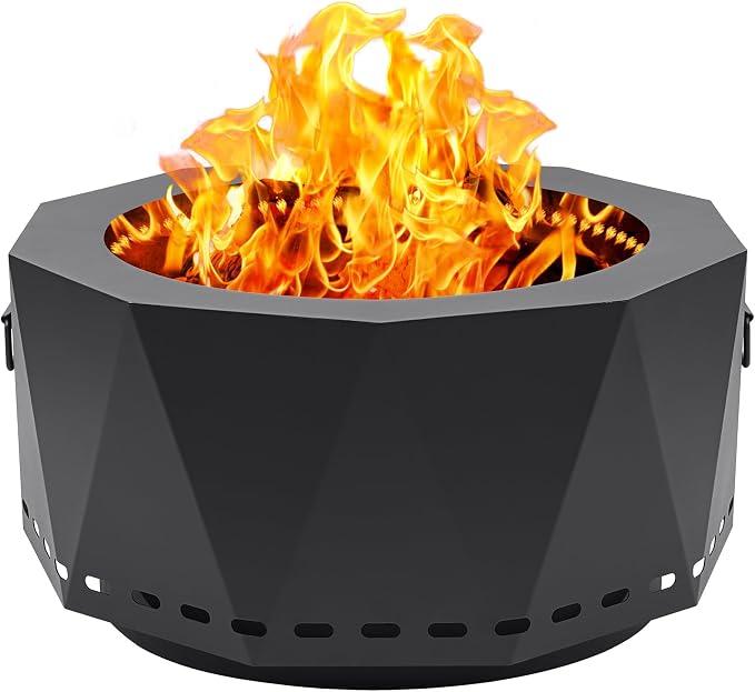 Smokeless Firepit Outdoor-25 Inch Large Smokeless Fire Pits-XL
Fire Pits for Outside with Handles, Portable Low Smoke Metal Wood Stove for Camping, Patio, Backyard, Garden, Picnic
