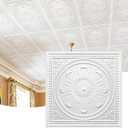STICKGOO Drop Ceiling Tiles 24"x24", PVC Panels Plastic Ceiling Tiles Waterproof Reusable, Covers 48 Sq.Ft., Baroque Decorative Tiles for Home & Commercial Use (Pack of 12, White)