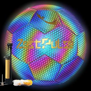Holographic Reflective Soccer Ball Size 3, 4 & 5 for Kids & Adults, High Visibility for Night Games and Training, Ideal Gift for Boys Girls 8-12 (Dark)