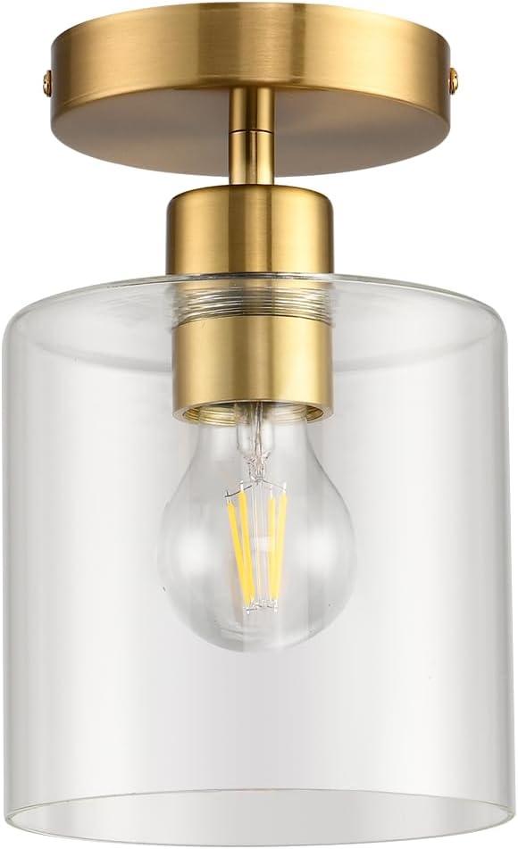 Brass Semi Flush Mount Ceiling Light,Modern Ceiling Light Fixture for Closet Hallway Entryway,Gold Hallway Light Fixture Ceiling Matte Brass Finish, (Brass, 1 Pack)