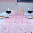 OSVINO Starry Moon Table Runner Silver Glitter, 11Inch x 33Feet Shimmer Metallic Sequin Mesh with Stars & Moons for Wedding Valentine's Day Table Decor, Bridal Baby Shower Birthday Party, Pink