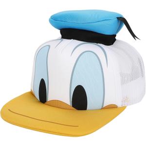 Disney Classic Characters Donald Duck Die Cut Bill and Hatt Applique Nylon and Mesh B5 Trucker Hat Snapback
