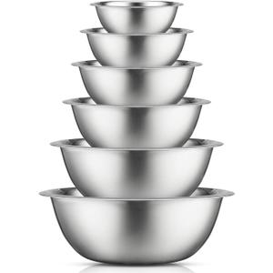  Stainless Steel Mixing Bowl Set - 6 Piece Nesting Bowls, 5qt to 0.5qt, Ideal for Kitchen, Cooking, Baking and Storage