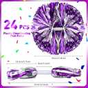 Yunsailing 24 Pack Cheerleading Pom Poms with Baton Handle 14.5 Inch Metallic Cheering Squad Pompoms for Team Sports Football Dance Cheering Adults(Purple and Silver)