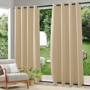 RYB HOME 2 Panels Windproof Outdoor Curtains - Weighted Blackout Waterproof Drapes Thermal Insulated Privacy Draperies for Pergola Porch Sliding Door, Biscotti Beige, Wide 52 x Long 108