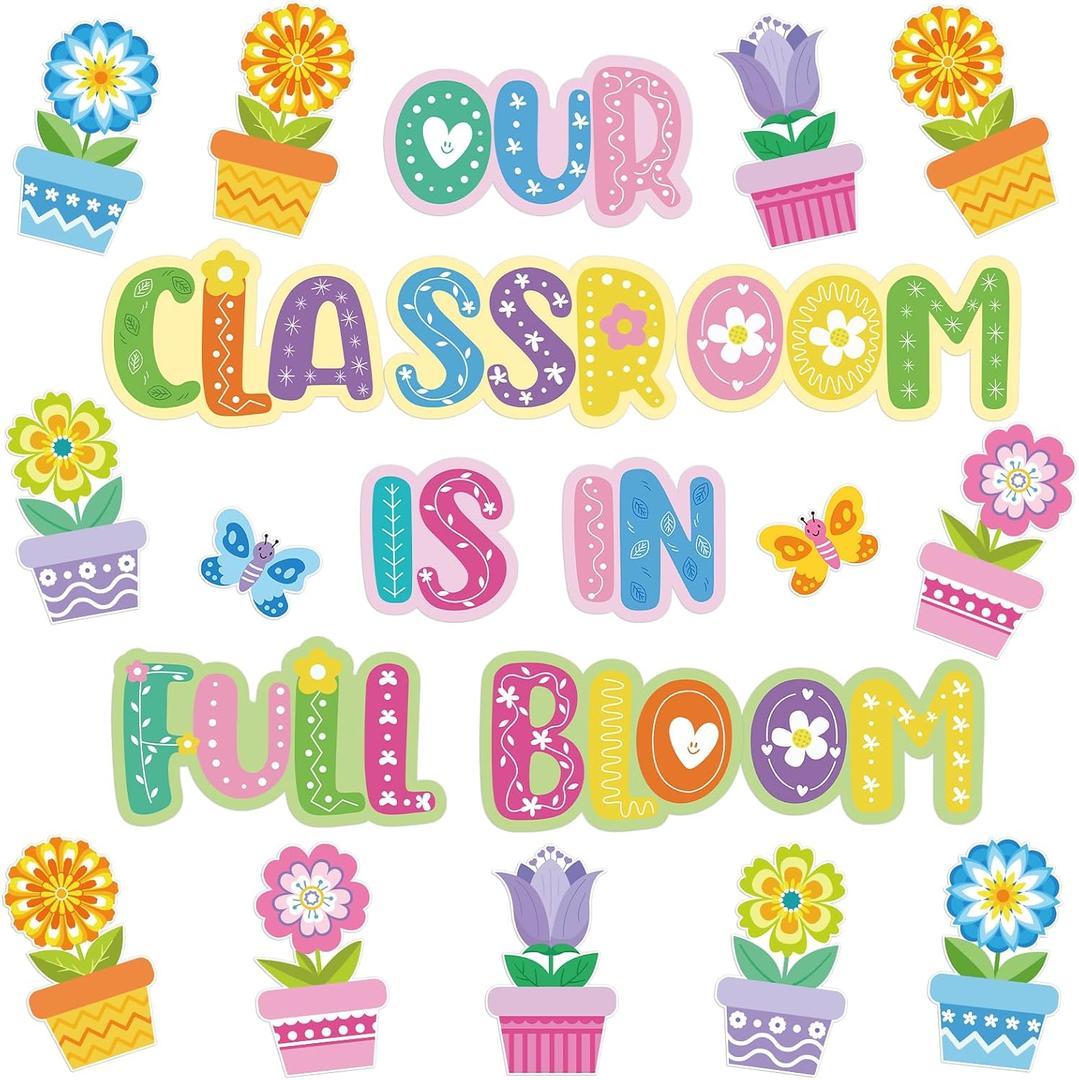Spring Classroom Decorations, Our Classroom is in Full Bloom Word Wall Decor Set, 31Pcs Spring Bulletin Board & Wall Decorations Set for Teachers, Colorful Flower Classroom Decor