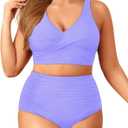 Aqua Eve Women Plus Size Two Piece Swimsuit High Waisted Bikini Set Tummy Control Bathing Suit (Lavender)