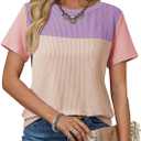 Dokotoo Womens Summer Tops 2026 Casual Color Block Womens T Shirts Loose Fit Crewneck Knitted Tops Trendy (XXL)