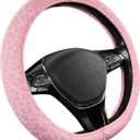 Road Comforts Leopard Steering Wheel Cover for Women, Cute Anti-Slip Microfiber Leather, Fits D Shape Flat Bottom Steering Wheel 14.5-15 Inch - Pink and Pink Leapoard