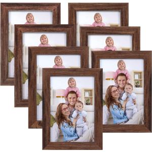 Giftgarden 4x6 Picture Frame Brown Set of 7 Rustic Walnut-Color Photo Frames 4 by 6 for Tabletop or Wall