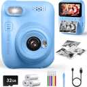 Kids Instant Print Camera, 3.0-inch HD Screen 32MP Photo Instant Digital Camera Christmas Birthday Gifts Toys for Children Girls Boys Age 3-12 - Blue