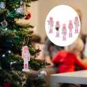 5 Pcs Christmas Pink Nutcracker Ornaments, Wooden Hanging Decorations 5 Inch Tall Nutcracker Figures for Xmas Tree Holiday Party