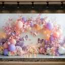 7X5ft Princess 1st Birthday Party Photo Backdrop Photography Background for Girls, Pink Purple Floral Butterfly Balloon Backdrops Photo Booth Prop Decorations Banner Balloons Wall Decor Tablecloth