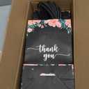 DjinnGlory 50 Pack Medium-Sized Floral Thank You Paper Gift Bags with Handles and Pink Tissue Paper for Boutiques, Weddings, Birthday Parties, 10x8x4 Inch (Black)