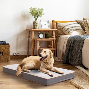 Orthopedic Dog Bed for Large Dogs - Big Waterproof Dog Crate Bed with Removable Washable Cover, Egg Crate Foam Support, Anti-Slip Bottom, Deluxe Plush Pet Bed Mat (Light Grey) 35.0"L x 22.0"W x 3.0"Th