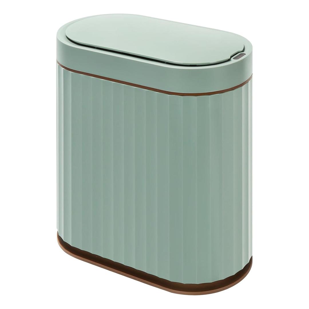 ELPHECO Bathroom Trash Can with Automatic Lid, 2 Gallon Sensor Trash Bin, Smart Garbage Can, IPX5 Waterproof Slim Trash Bin, Motion Sensor Wastebasket for Office, Kitchen, Sage Green Gold