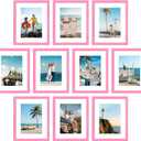 DecorUhome 8x10 Picture Frame Set of 10, Display Photos 5x7 with Mat or 8x10 Unmatted for Picture Frames Collage Wall Decor, Pink