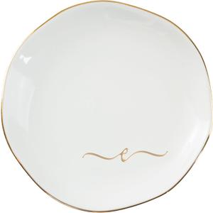 InnoBeta Ceramic Jewelry Tray, Decorative Trinket Dish for Rings Earrings Necklaces Bracelet Watch Keys, Birthday for Women, Mother's Day Christmas Gift for Women, 4.75", White Surface Gold (E)