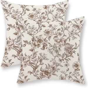 Brown Pillow Covers 20x20 Set of 2 Brown and Cream Floral Chinoiserie Throw Pillows Vintage Rustic Toile Flower Decorative Pillow Cases Outdoor Chinoiserie Decor Cushion Case for Couch Sofa