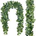 2 Packs Artificial Eucalyptus with Flowers,Fake Garland for Wedding, Faux Greenery Garland Vines Table Runner,Summer Floral Decorations for Hanging,Wedding Backdrop,Indoor