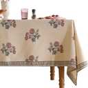 ISAENNE Designer Linen Light Beige Extra Long Table Cloth Rectangle,French Colorful Floral Tablecloth,Stain Resistant Decor Tablecloths for Dining Thanksgiving Kitchen,63"*110"-Helena E
